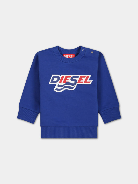 Felpa blu per neonato con logo,Diesel,K00266 0IAJH K89G