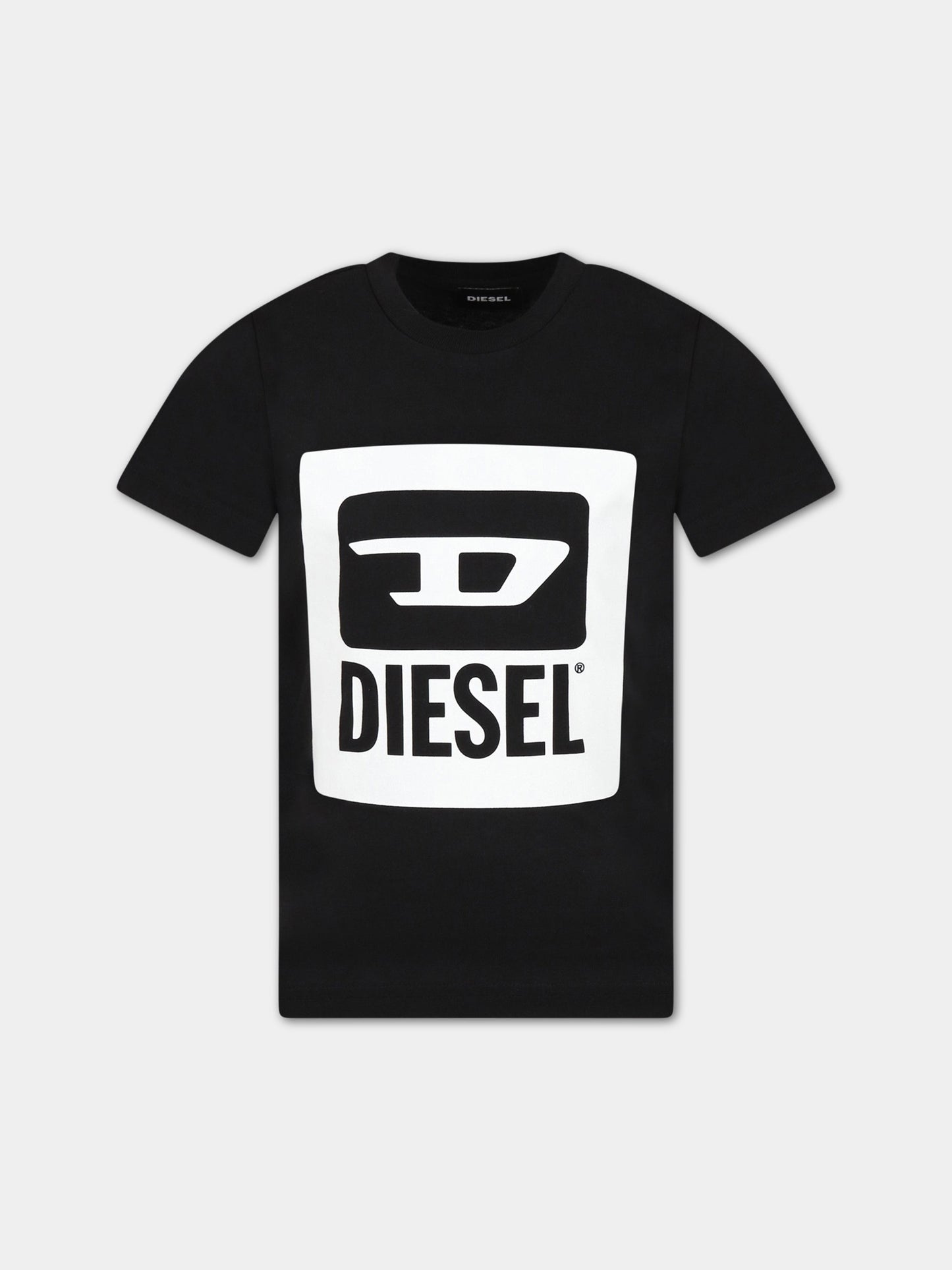 T-shirt nera per bambino con logo,Diesel,J00838 KYAVJ K900