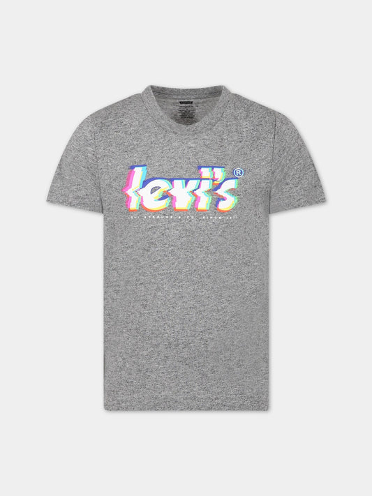 T-shirt grigia per bambino con logo multicolor,Levi's Kids,9EF704 G8S