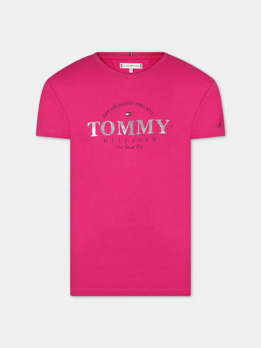 T-shirt fucsia per bambina con logo,Tommy  Hilfiger Junior,KG0KG06939T TZO