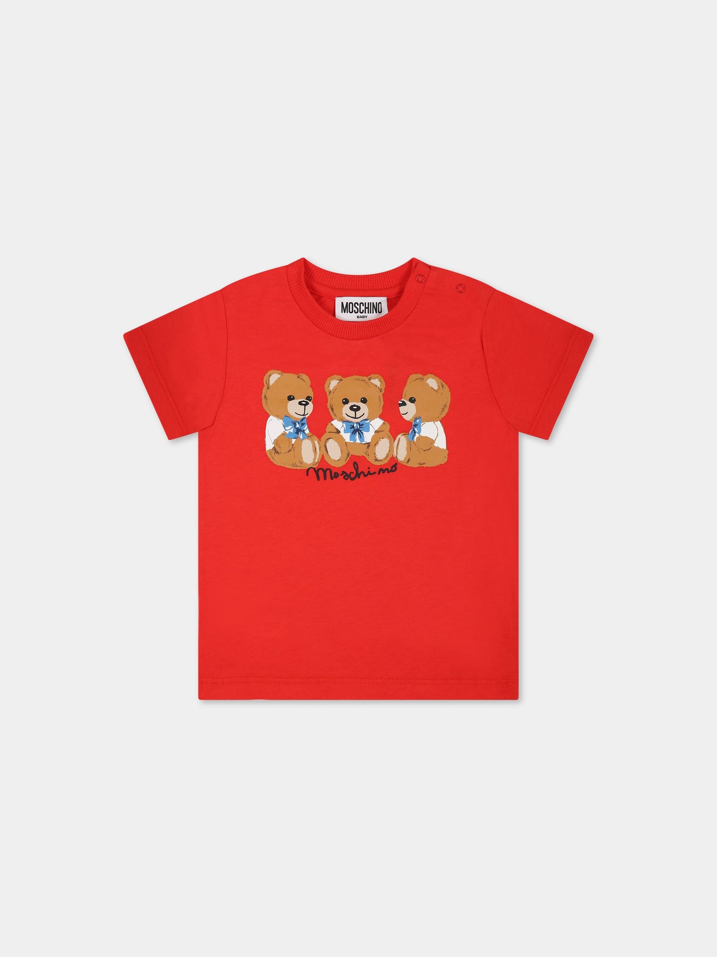 T-shirt rossa per neonati con Teddy Bear e logo,Moschino Kids,MUM035 LAA10 50109