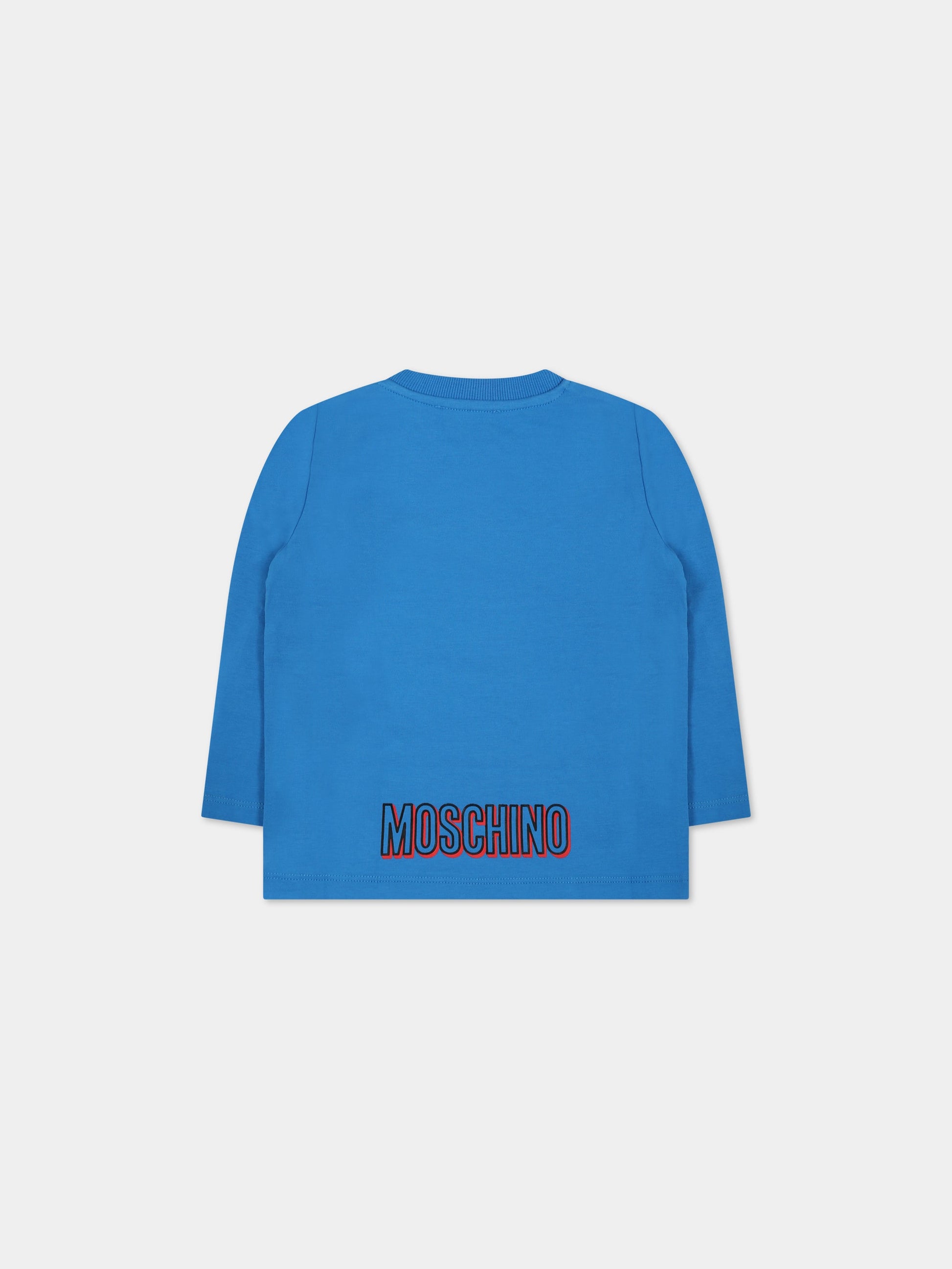 T-shirt blu per neonato con Teddy Bear e logo,Moschino Kids,MUO00E LBA19 40641