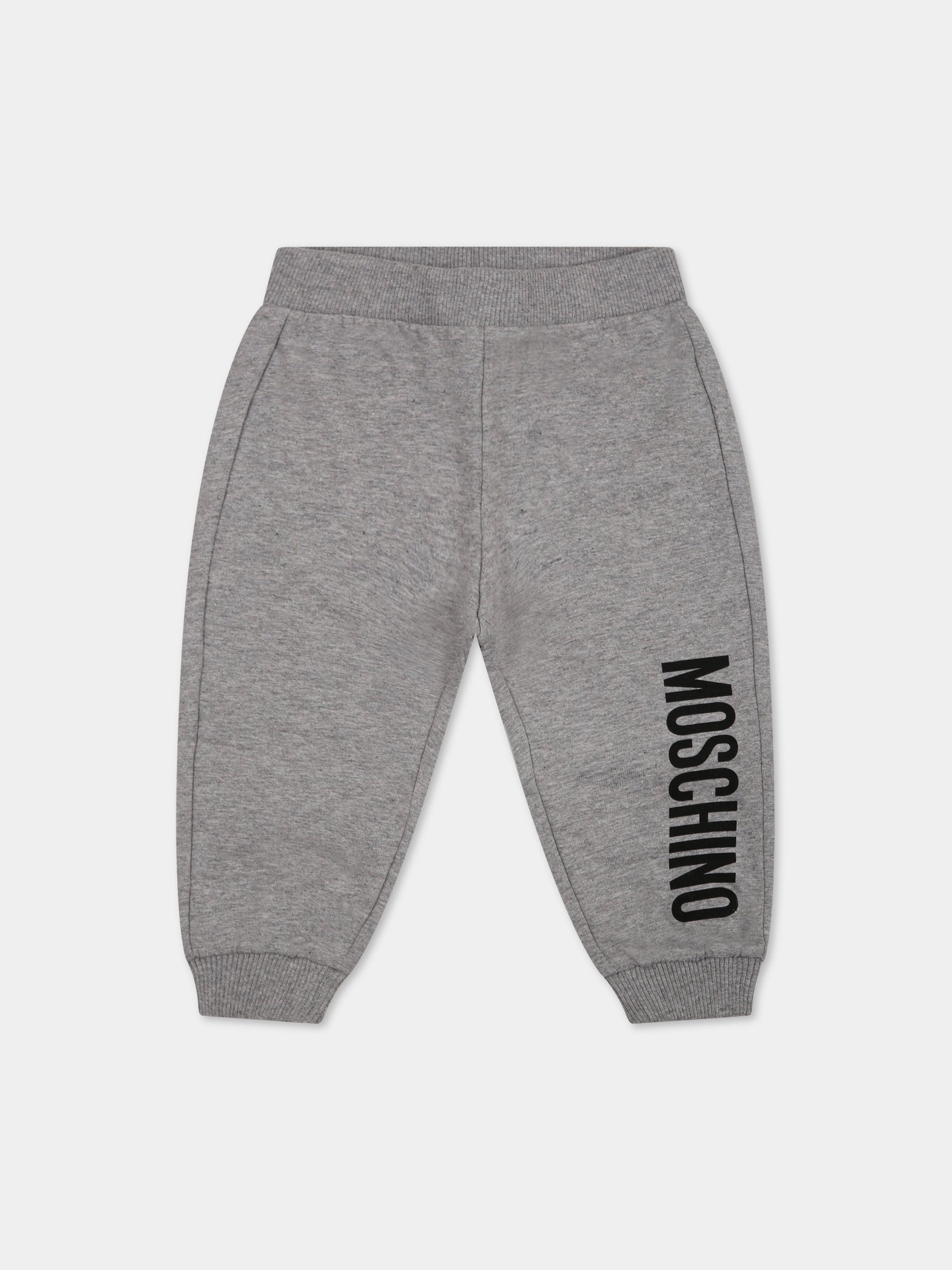 Pantaloni grigi per neonati con logo nero,Moschino Kids,MUP04O LDA26 60901