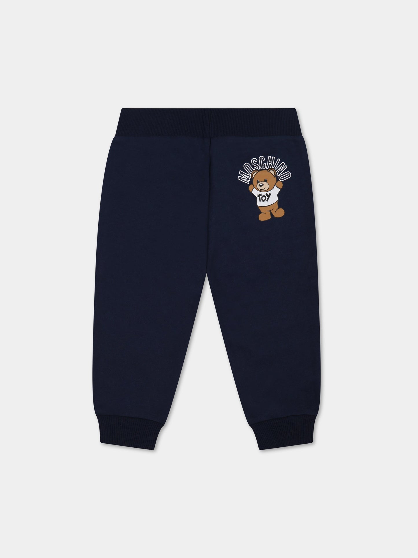 Pantaloni blu per neonati con Teddy bear e logo,Moschino Kids,MUP048 LCA40 40016