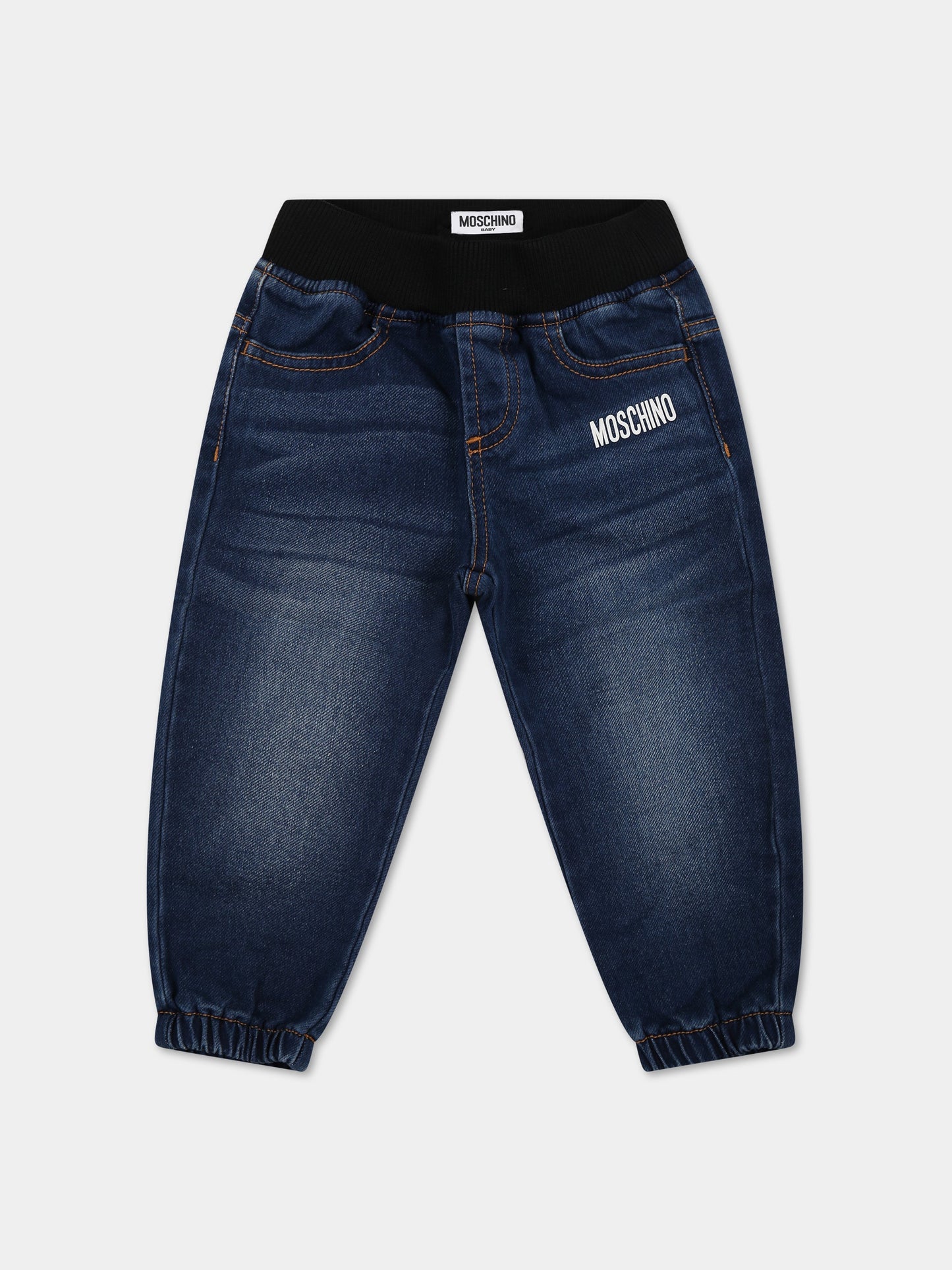 Jeans blu per neonati con Teddy Bear,Moschino Kids,MUP043 LDE10 40111