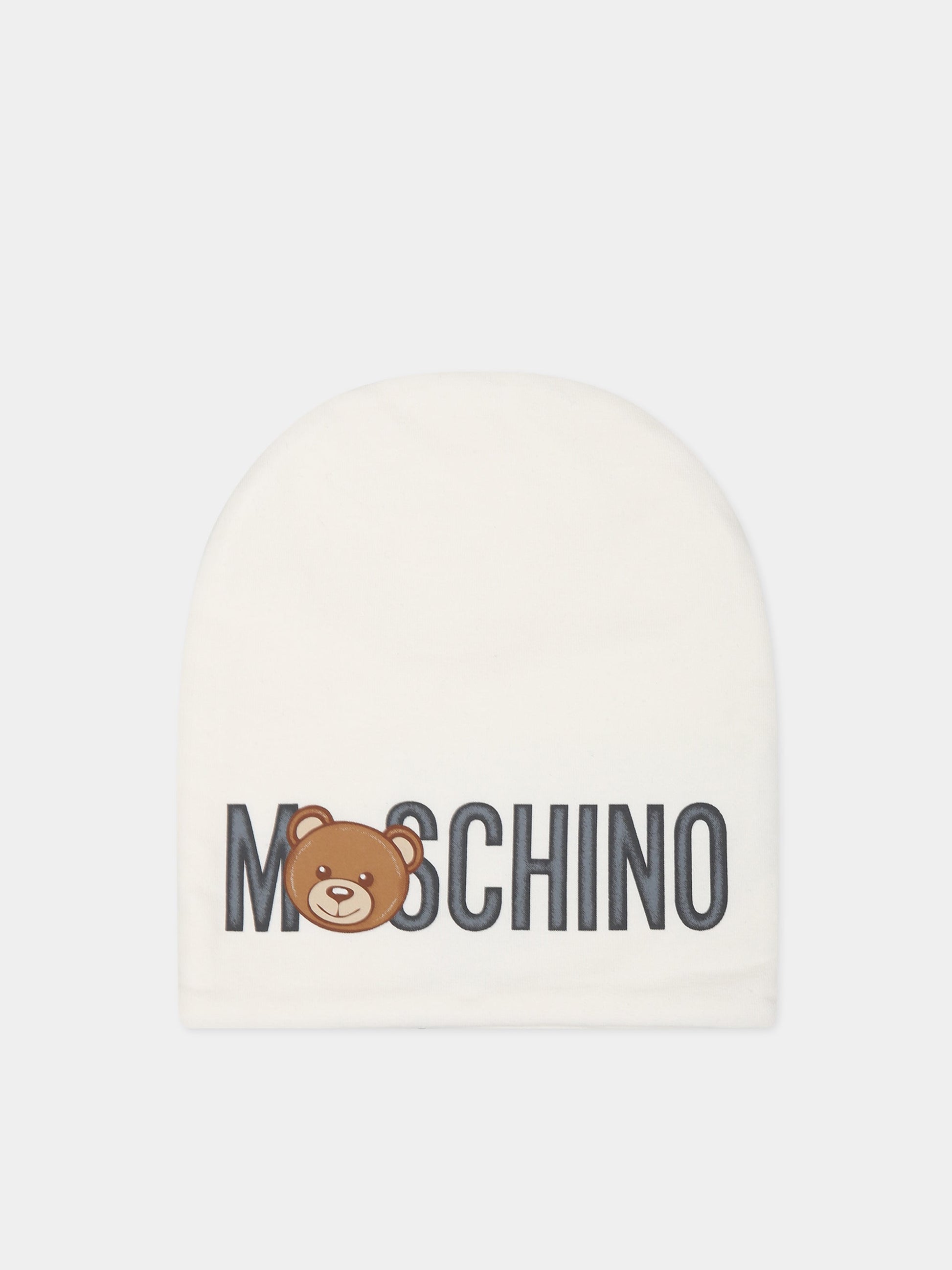 Cappello bianco per neonati con teddy Bear e logo,Moschino Kids,MNX03N LDA17 10063