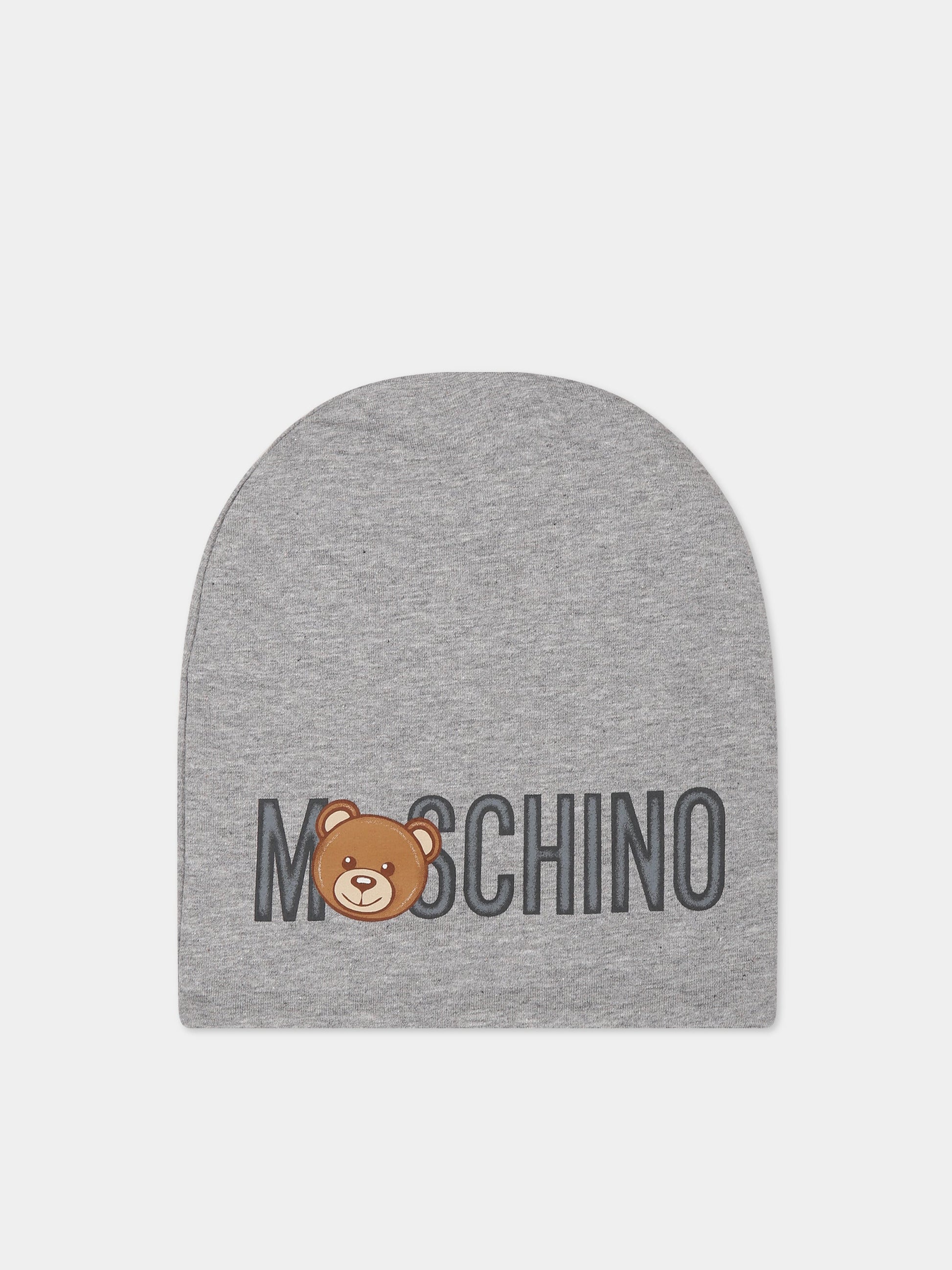 Cappello grigio per neonati con teddy Bear e logo,Moschino Kids,MNX03N LDA17 60901 