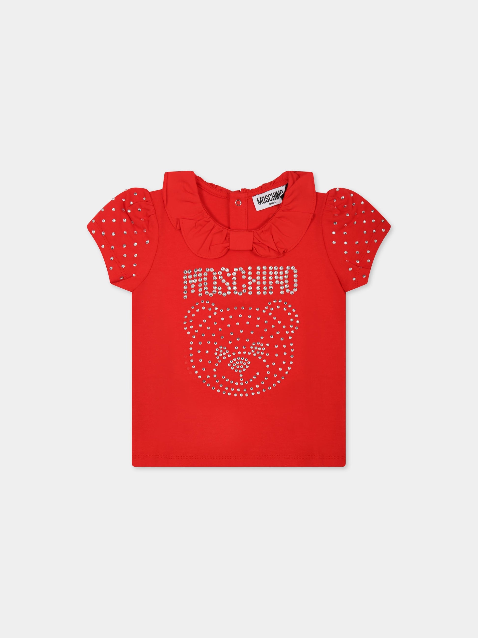 T-shirt rossa per neonata con Teddy Bear e logo,Moschino Kids,MDM033 LBA10 50109