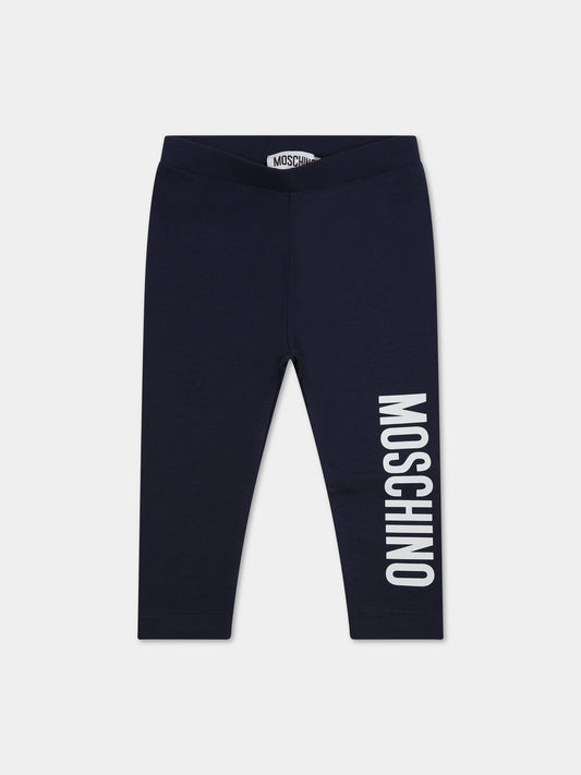Leggings blu per neonati con logo,Moschino Kids,MKP02N LBA11 40016