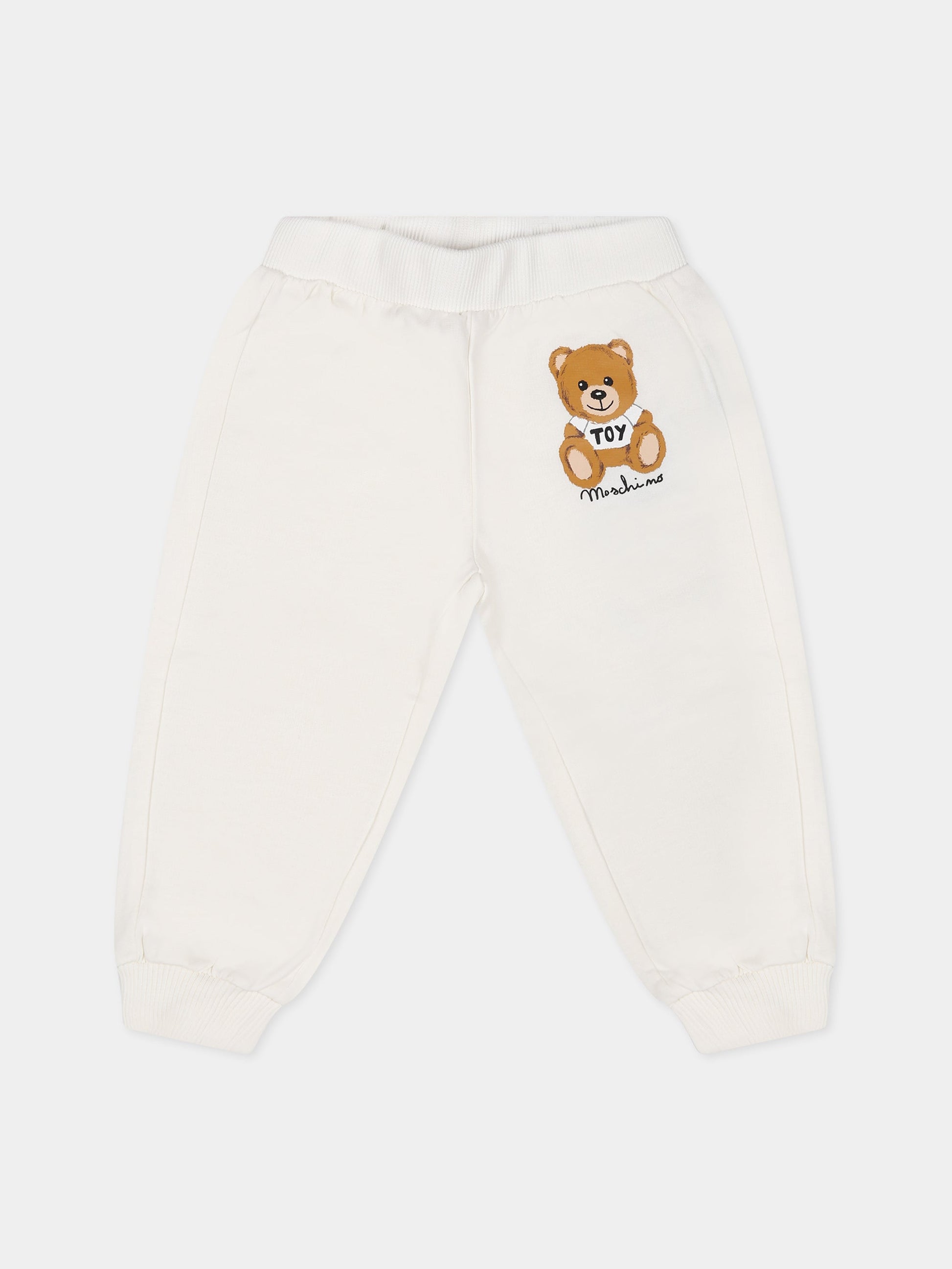 Pantaloni bianchi per neonati con Teddy Bear e logo,Moschino Kids,MUP049 LCA40 10063