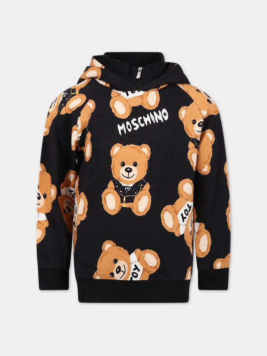 Felpa nera per bambini con Teddy Bear e logo,Moschino Kids,HUF067 LDB1A 82581