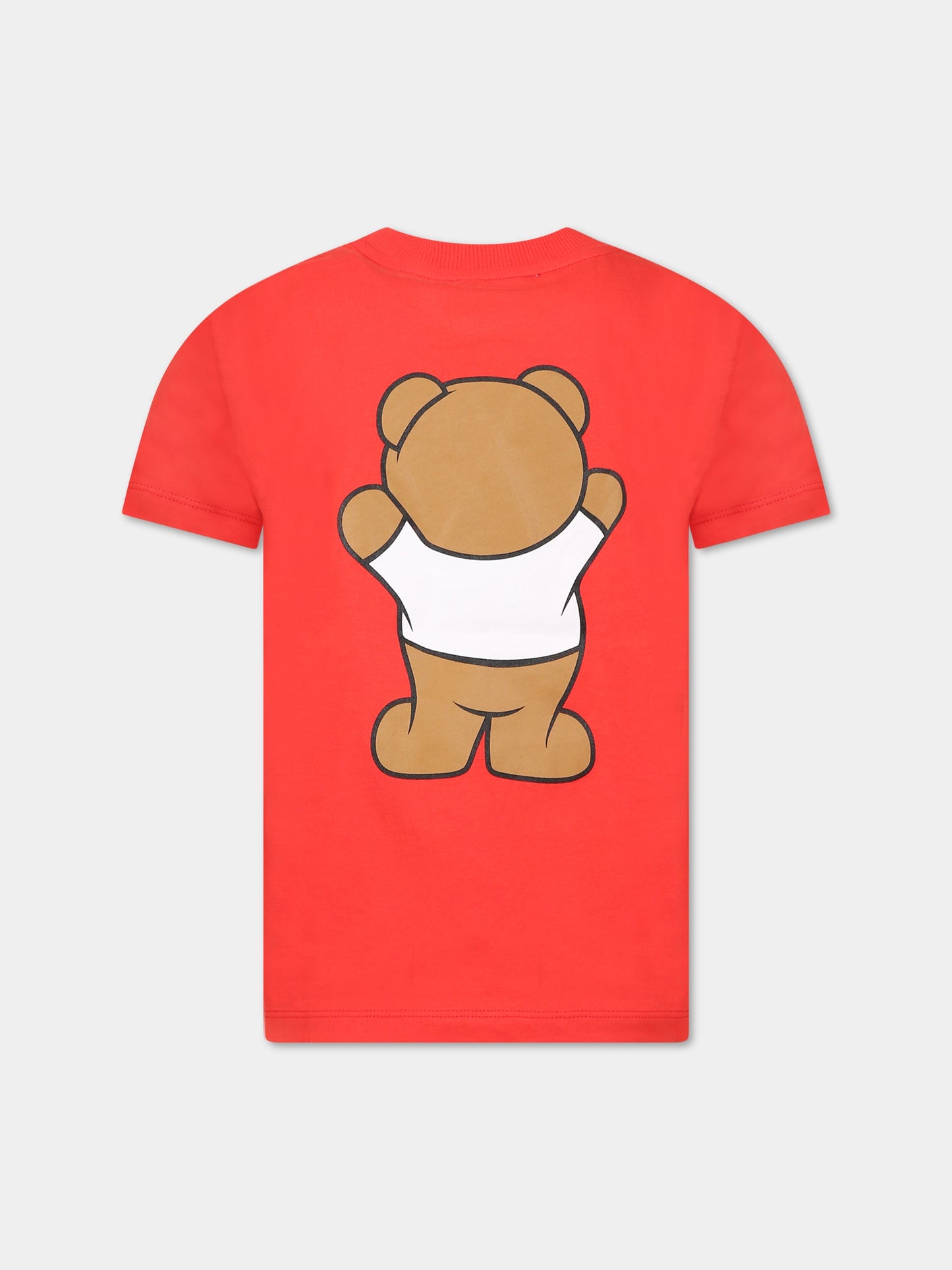 T-shirt rossa per bambini con Teddy Bear e logo,Moschino Kids,HUM03U LAA01 50109
