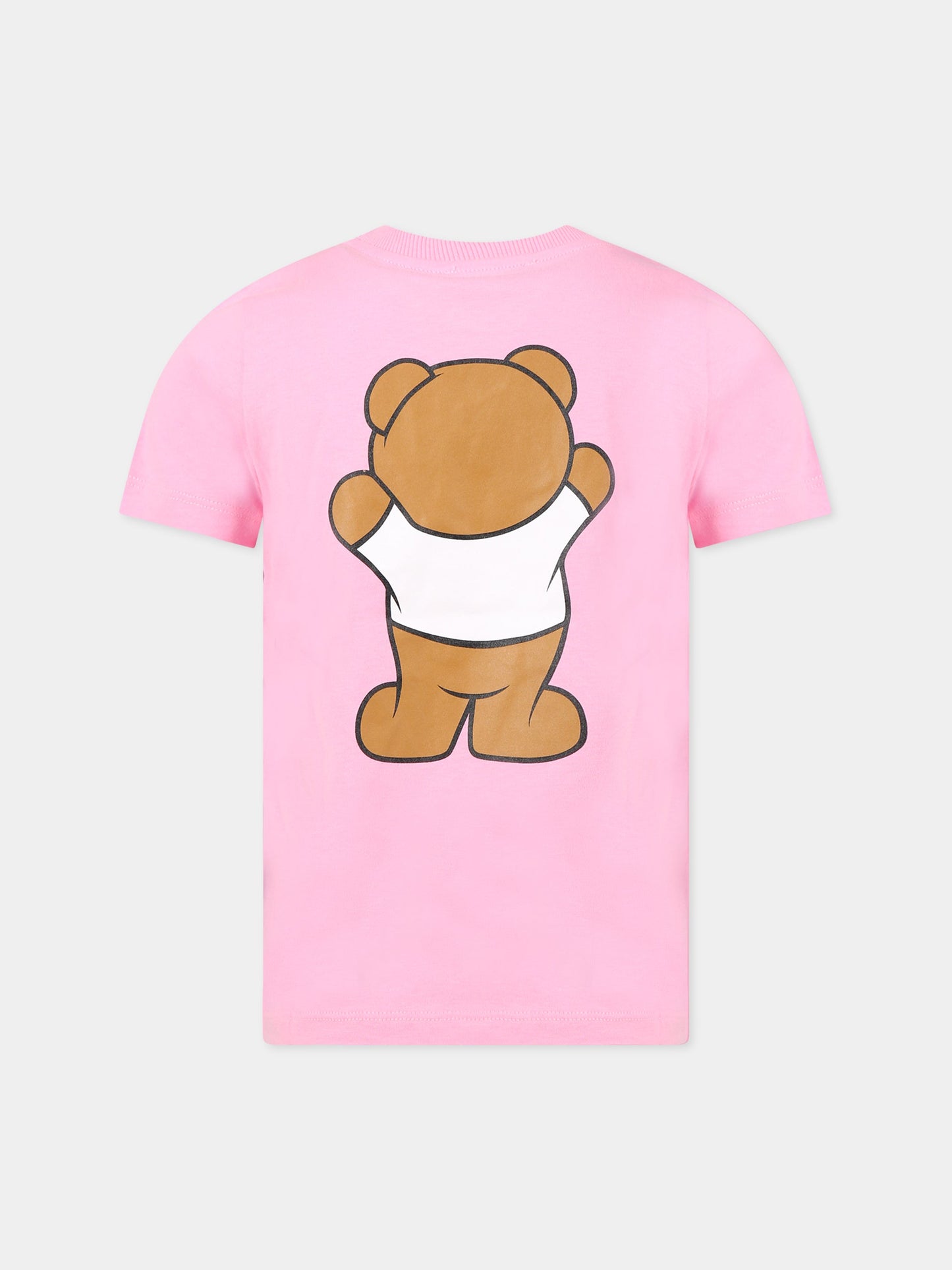T-shirt rosa per bambina con Teddy Bear e logo,Moschino Kids,HUM03U LAA01 50206