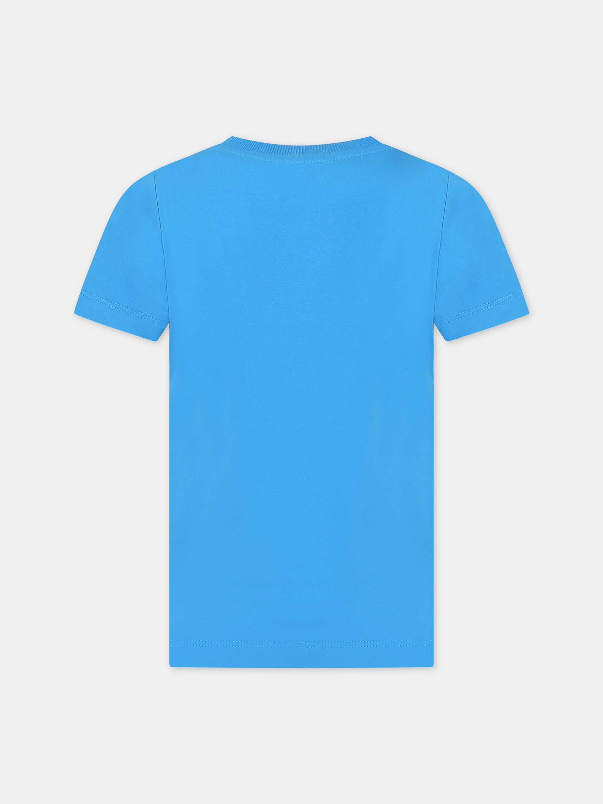 T-shirt blu per bambini con logo e Teddy Bear,Moschino Kids,HNM03S LBA19 40641