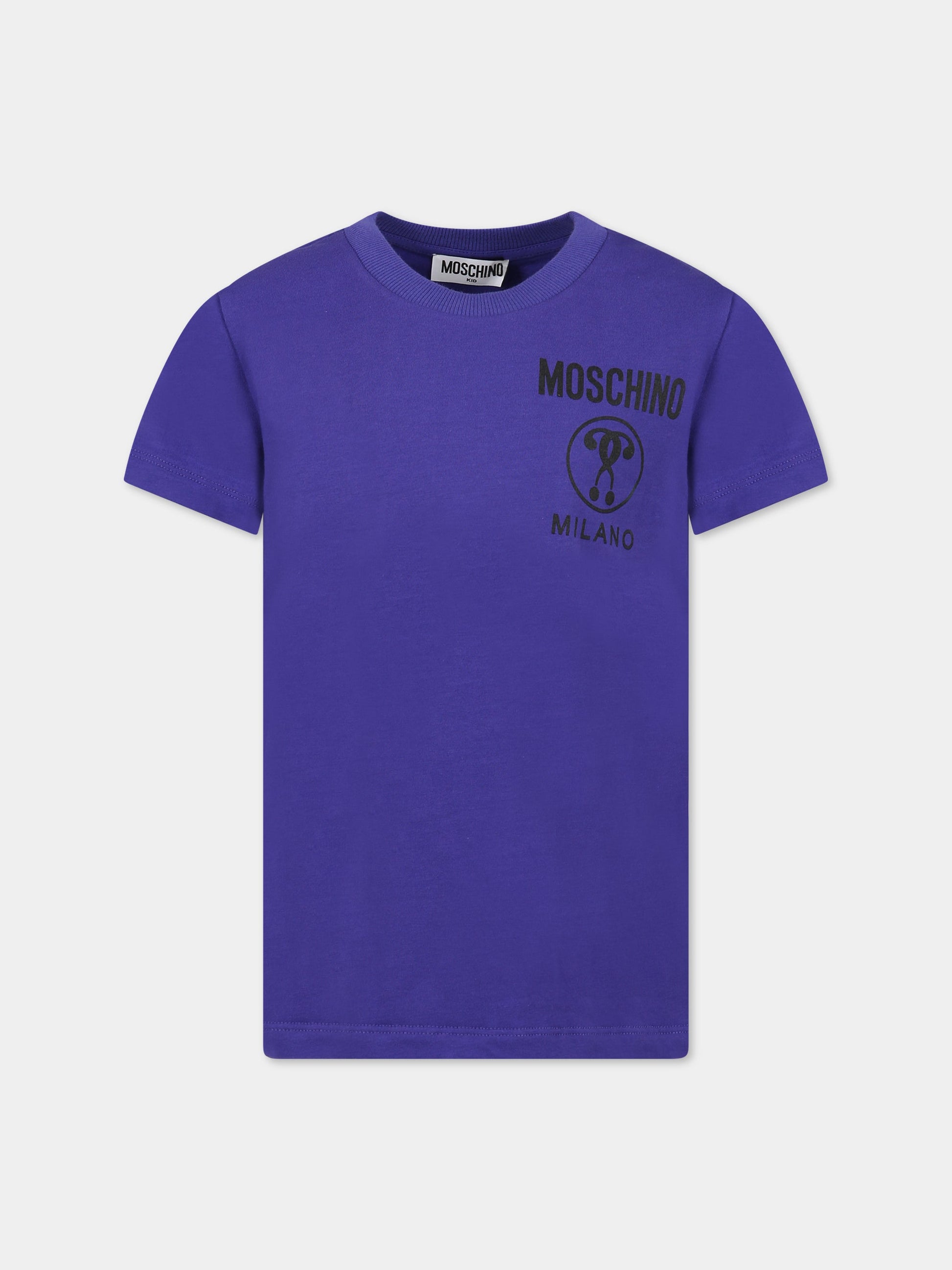 T-shirt viola per bambini con stampa e logo,Moschino Kids,HUM042 LBA23 50910
