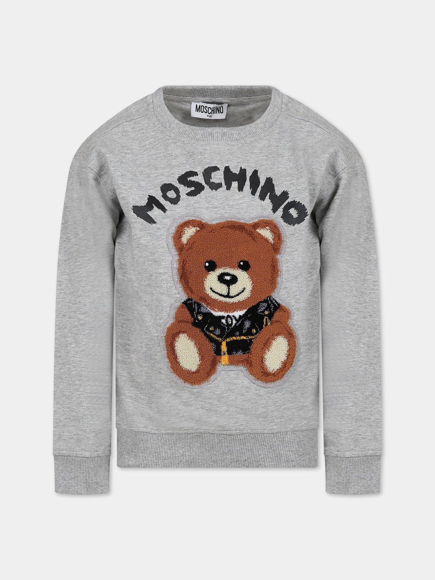 Maglione grigio per bambini con Teddy Bear e logo,Moschino Kids,HMW00T LHE09 60901