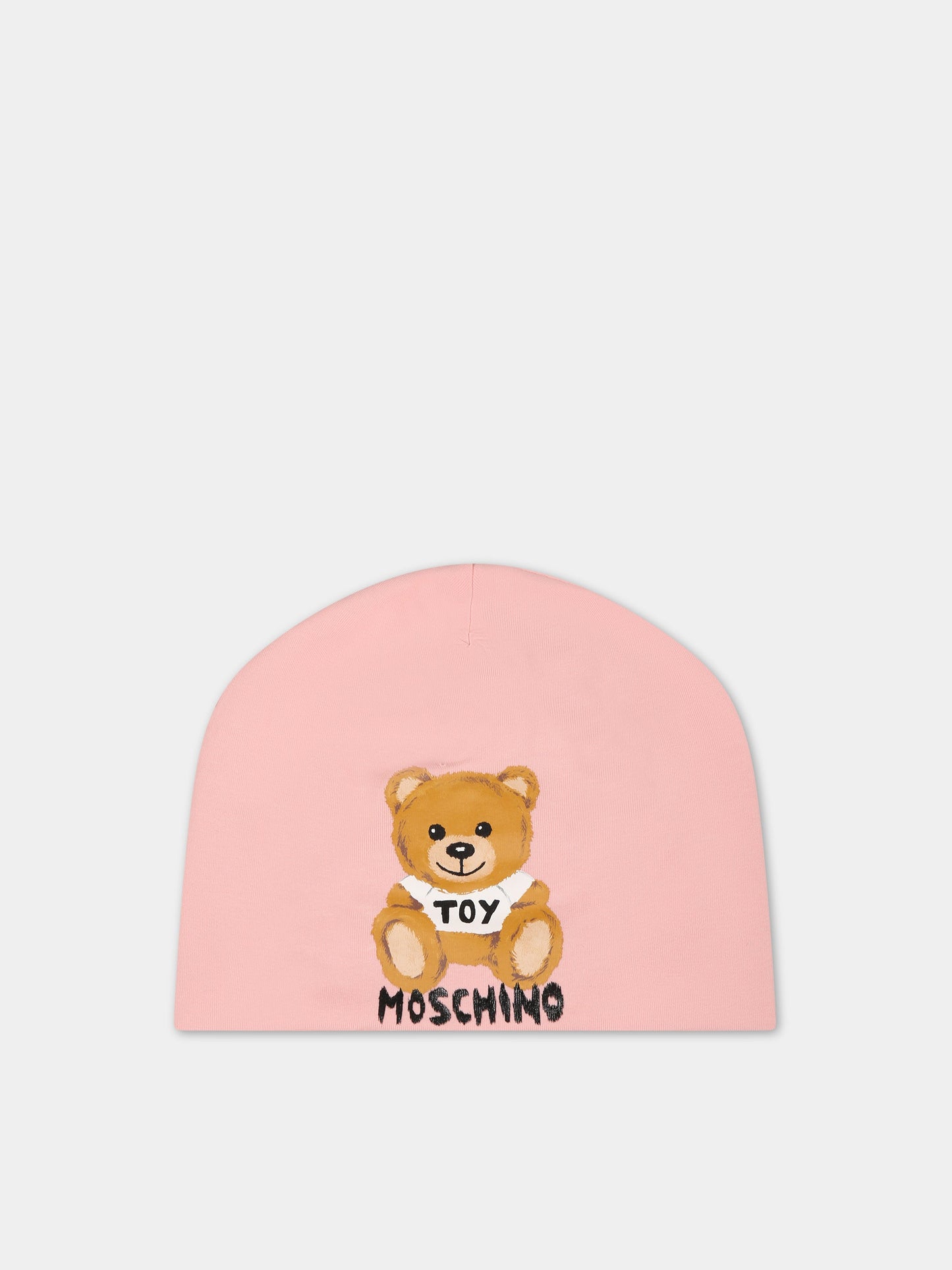 Berretto rosa per bambina con Teddy bear e logo,Moschino Kids,HSX00Z LDA16 50209