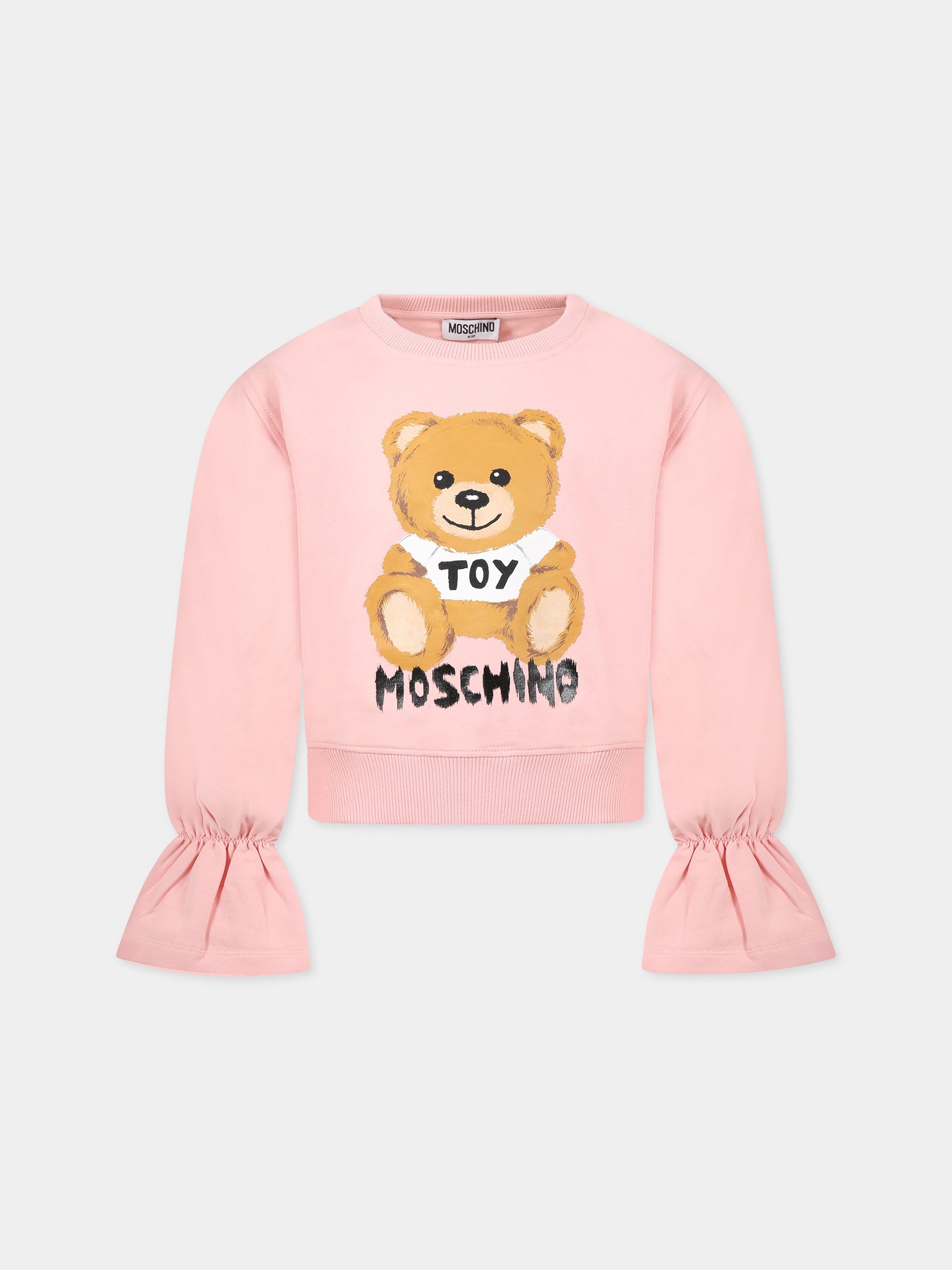 Felpa rosa per bambina con Teddy Bear e logo,Moschino Kids,HDF03T LDA16 50209