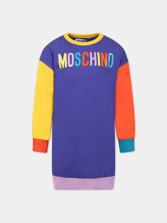 Vestito multicolor per bambina con logo,Moschino Kids,H4V064 LCA15 50910