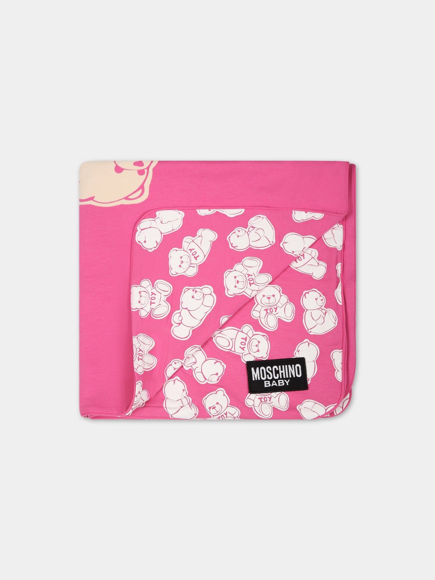 Coperta rosa per neonata con Teddy Bear e logo,Moschino Kids,MTB005 LDB5A 82575