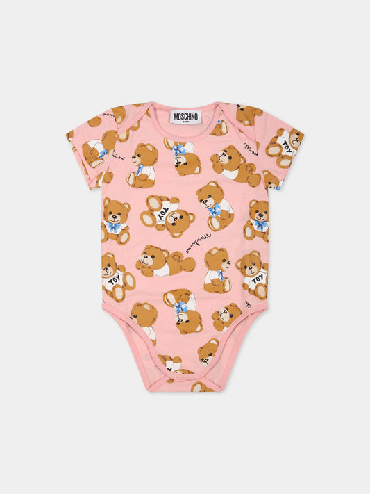 Body rosa per neonata con Teddy Bear e logo,Moschino Kids,MUT02U LAB48 82577