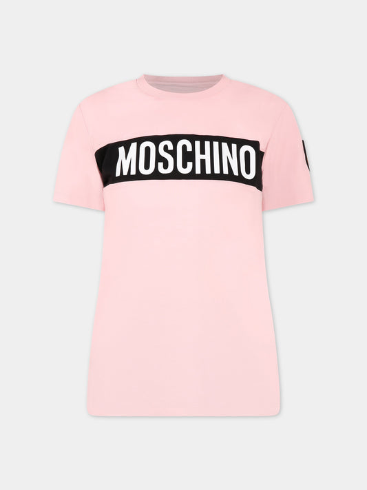 T-shirt rosa per bambina con logo e Teddy Bear,Moschino Kids,HUM03Q LAA10 50209