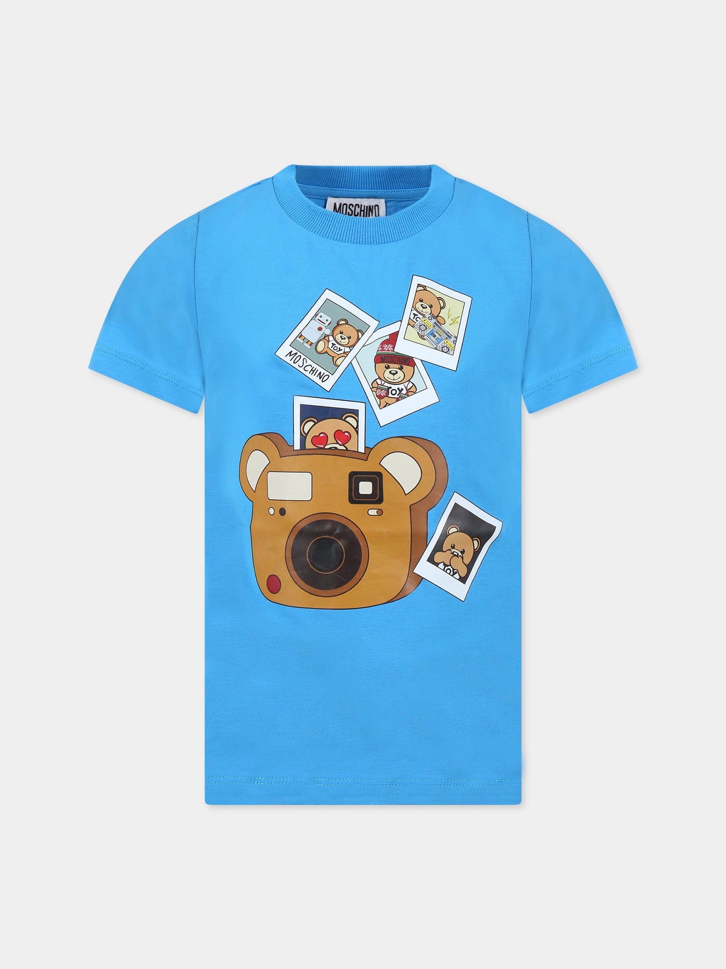 T-shirt blu per bambini con stampa e Teddy Bear,Moschino Kids,HUM044 LBA01 40641