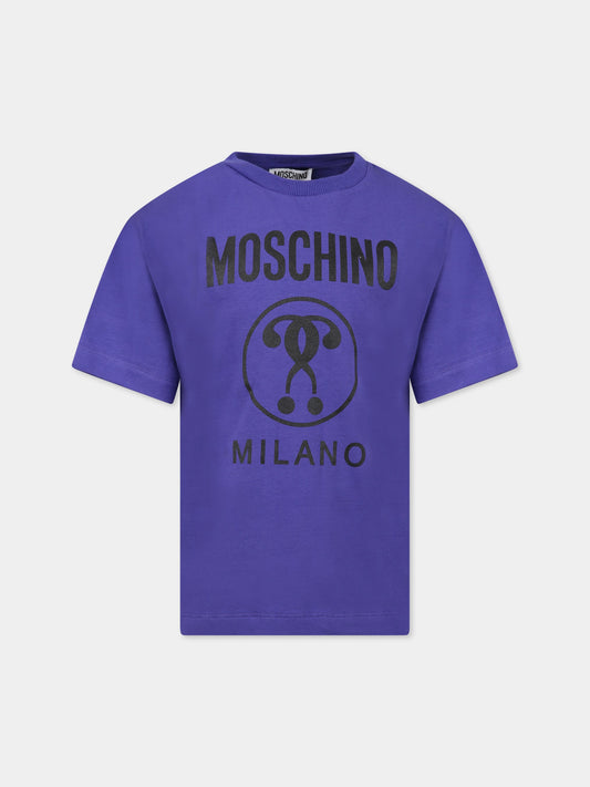 T-shirt viola per bambini con stampa e logo,Moschino Kids,HUM041 LBA23 50910