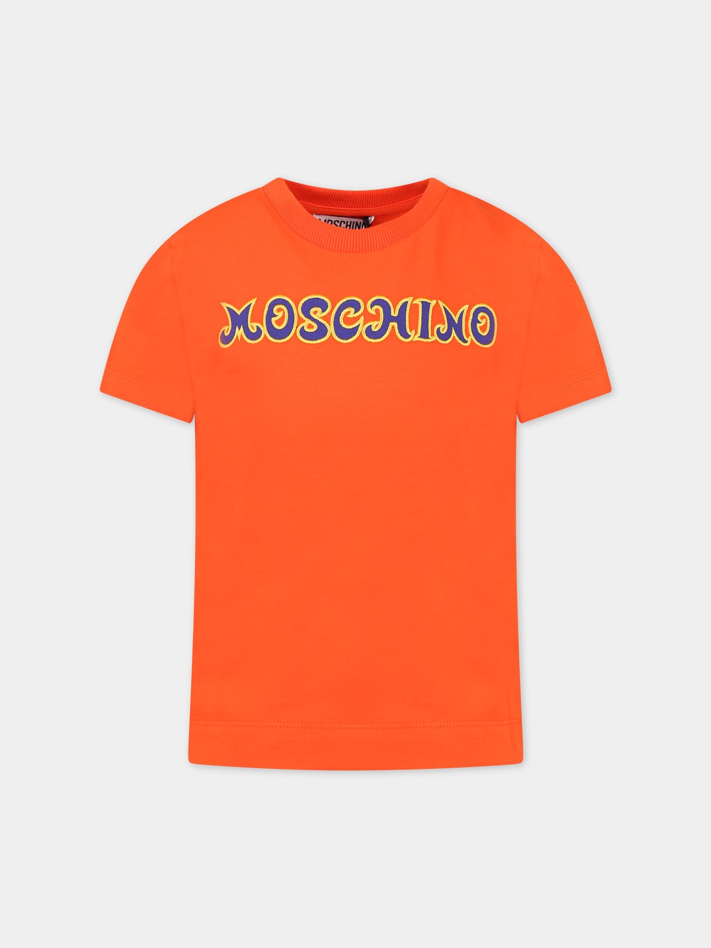 T-shirt arancione per bambino con logo,Moschino Kids,HPM03L LBA11 52455