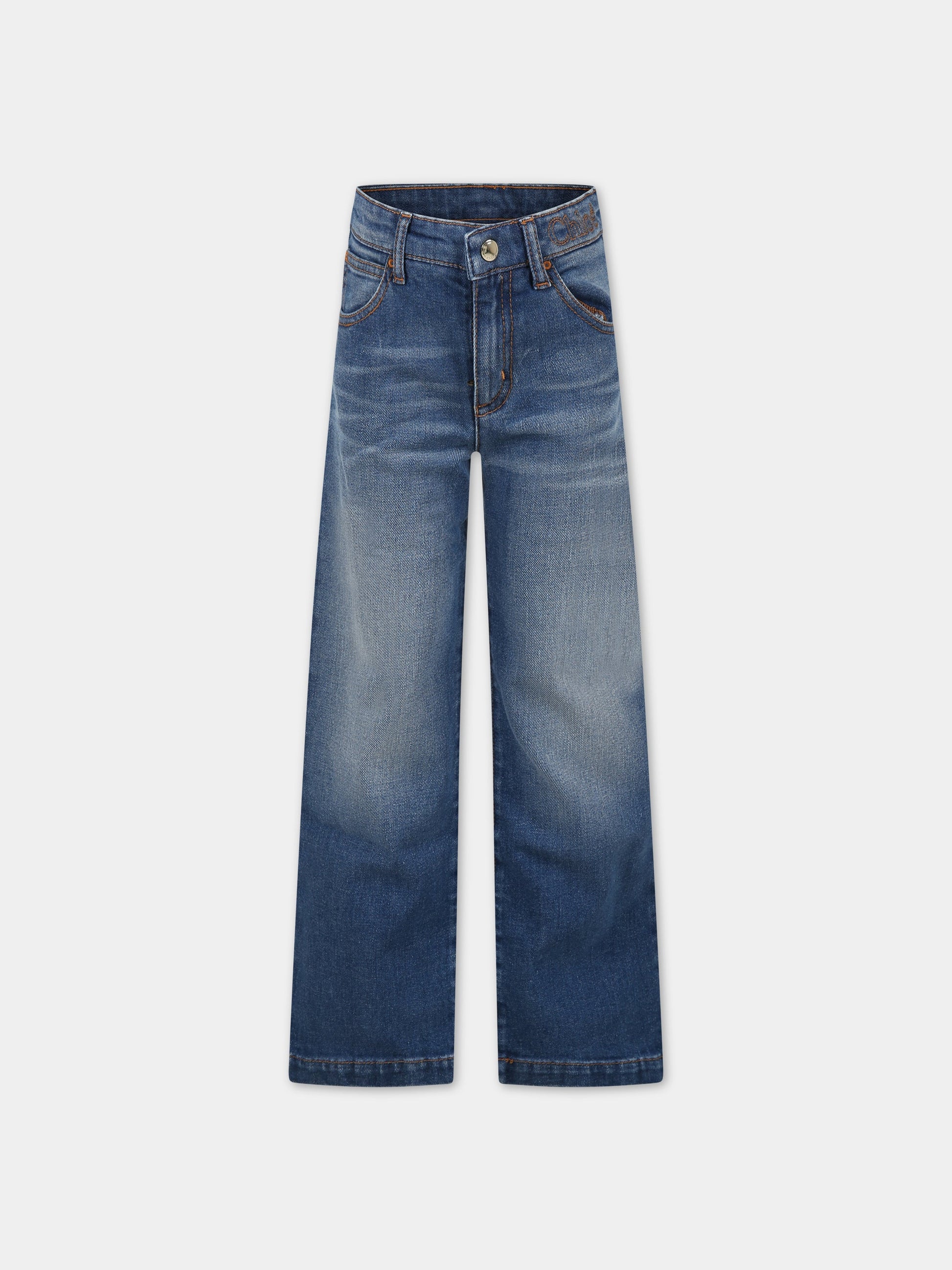 Jeans blu per bambina con logo,Chloé Kids,C14717 Z43