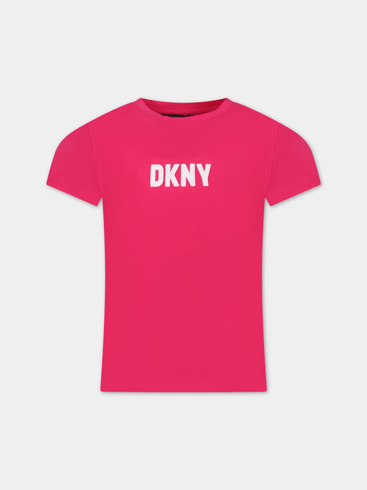 T-shirt fucsia per bambina con logo,Dkny,D35S29 49N