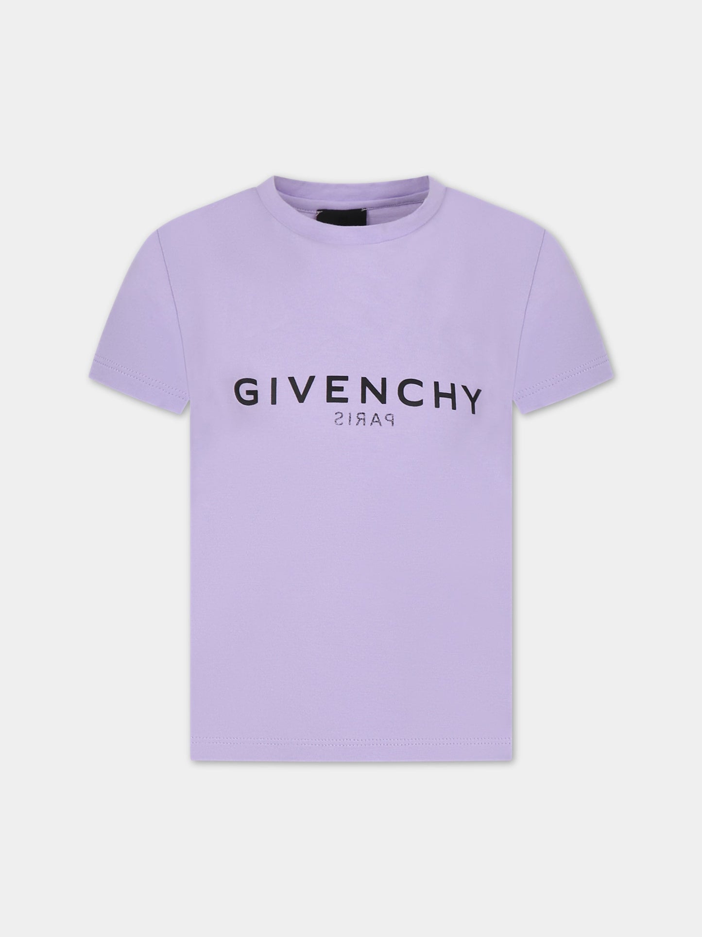 T-shirt viola per bambina con logo e motivo 4G,Givenchy Kids,H15275 925