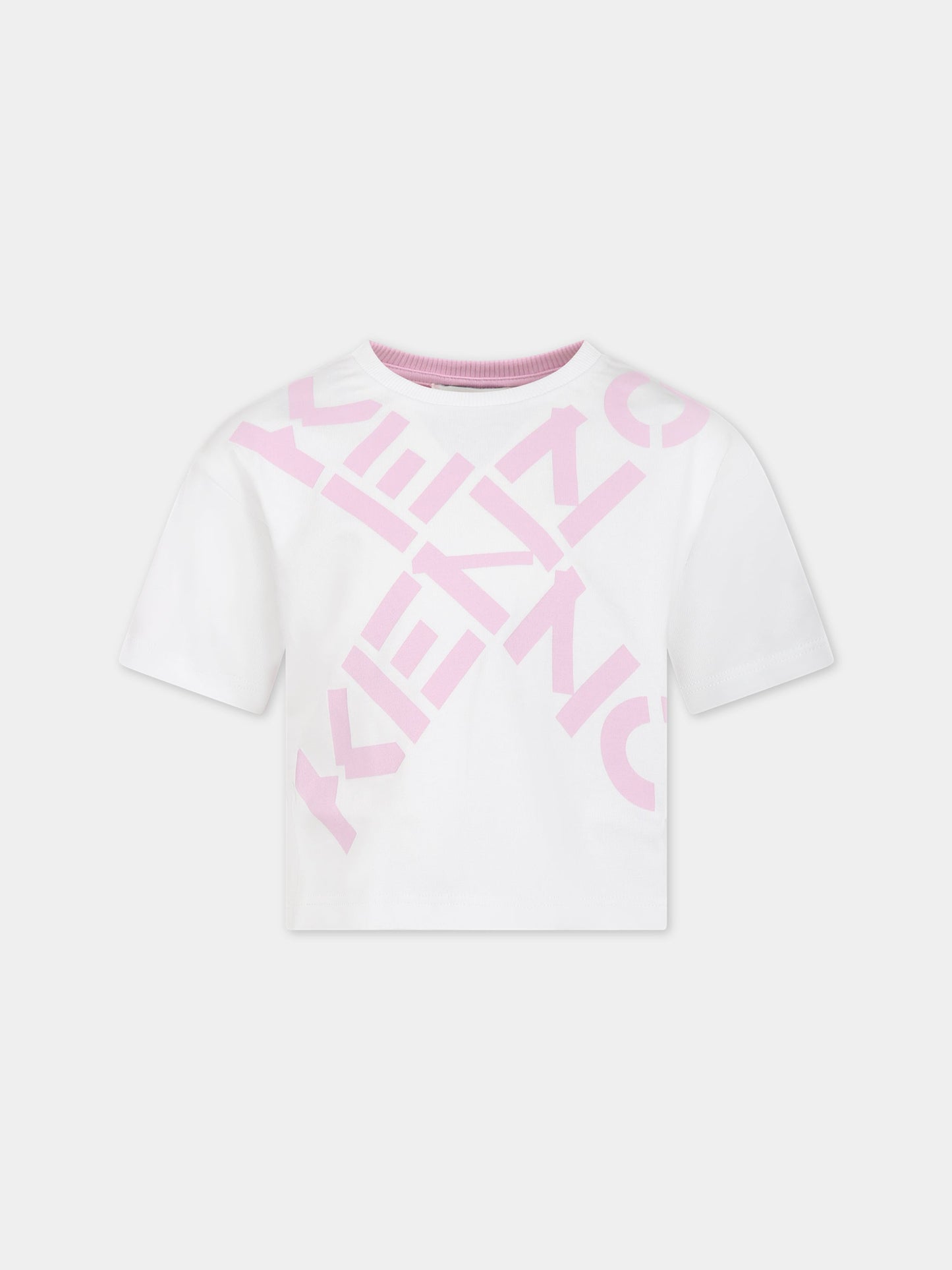 T-shirt bianca per bambina con logo,Kenzo Kids,K15599 10P