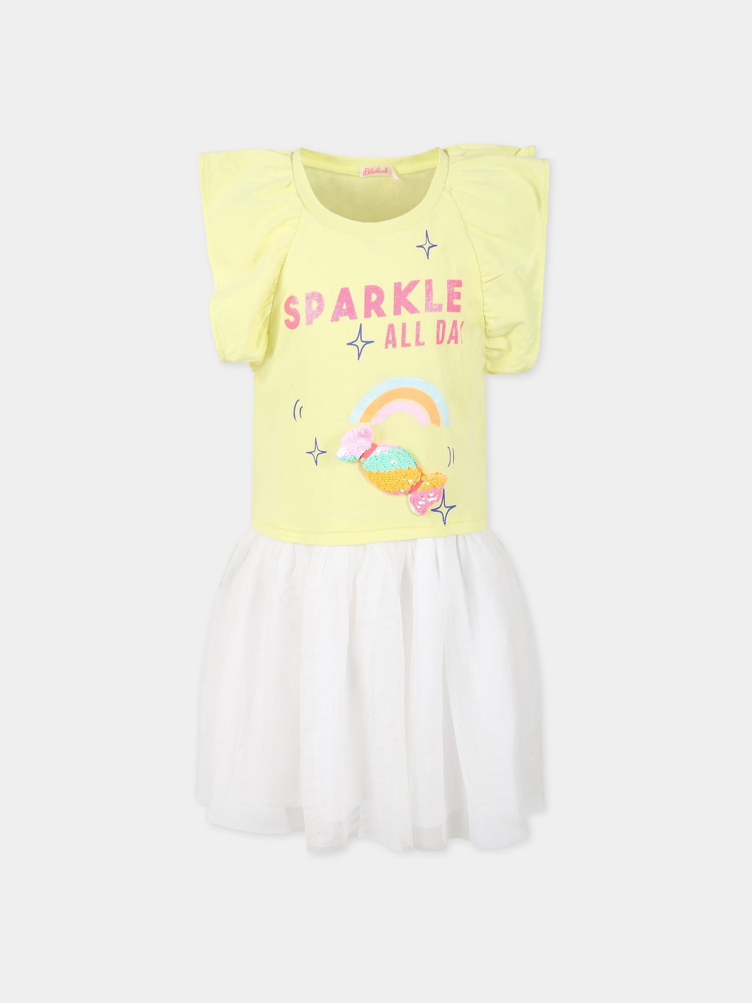 Vestito multicolor per bambina con caramella e scritta Sparkle all day,Billieblush,U12715 60B