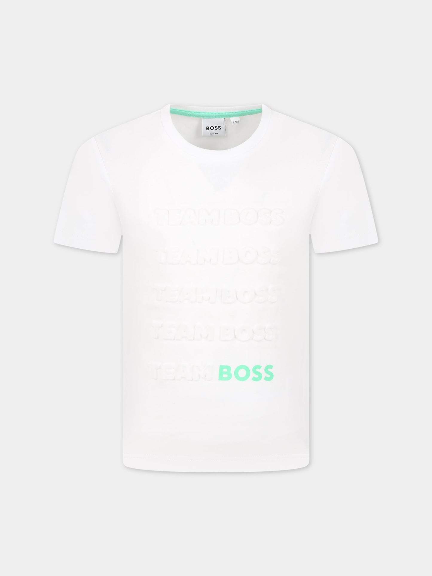 T-shirt bianca per bambino con logo e scritta Team Boss,Hugo Boss,J25N83 10B