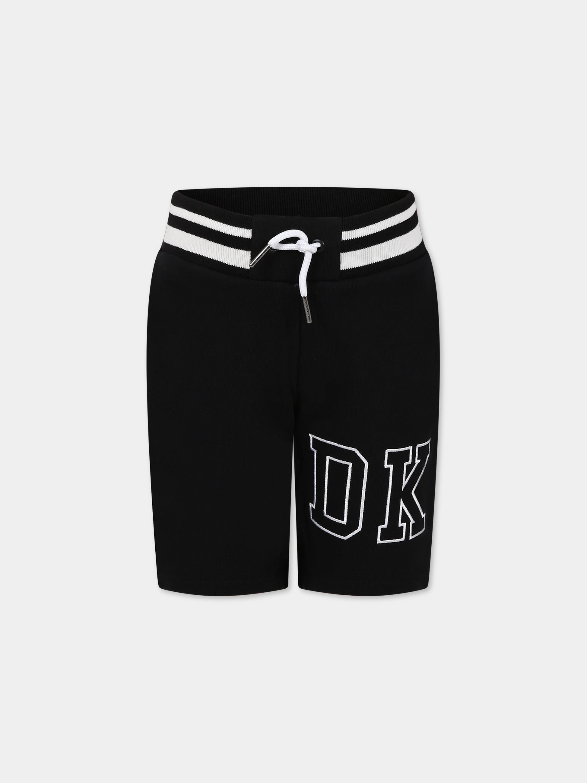 Shorts neri per bambino con logo,Dkny,D24753 09B