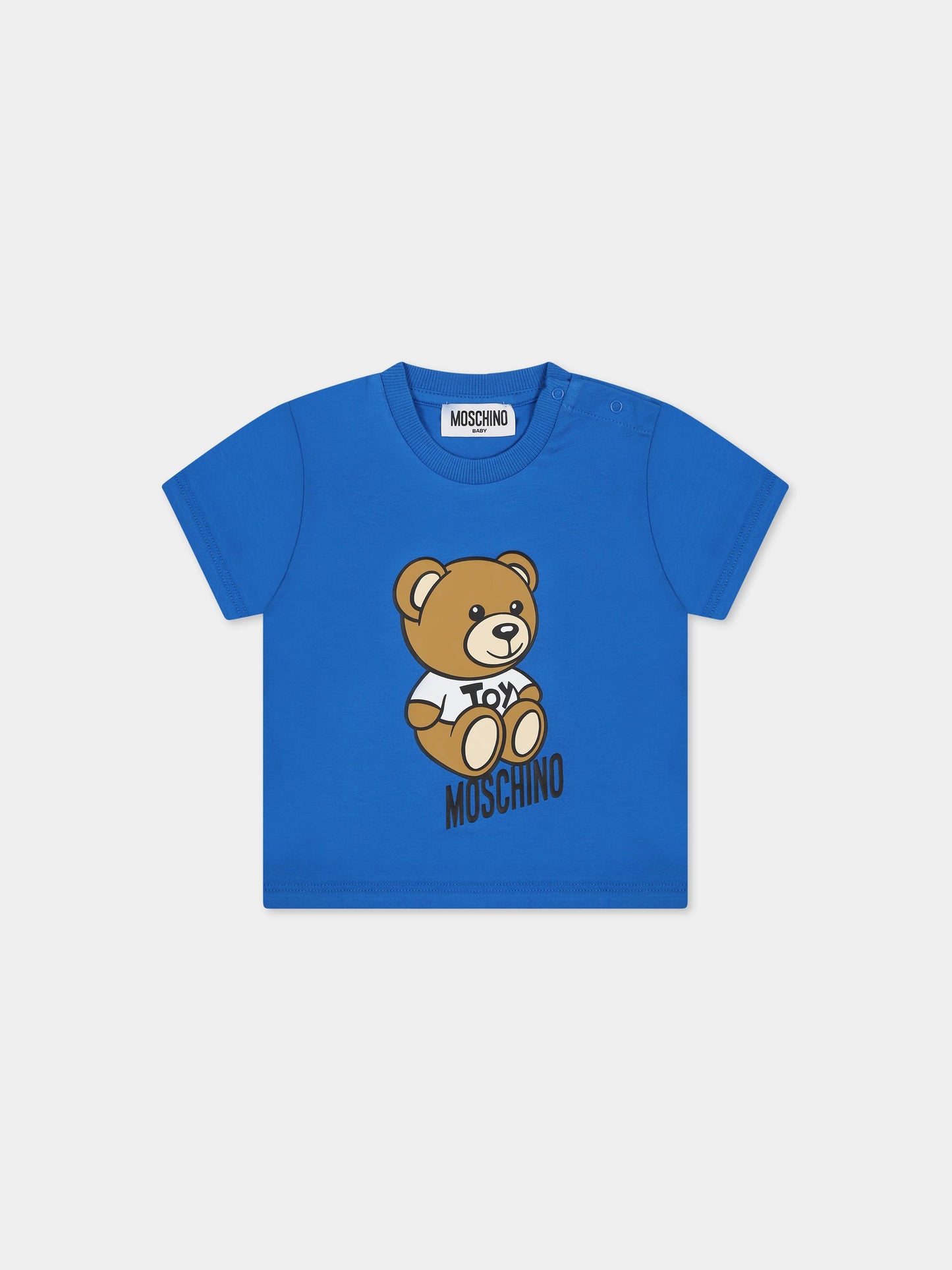 T-shirt blu per neonato con Teddy Bear e logo nero,Moschino Kids,MUM03D LBA10 40515