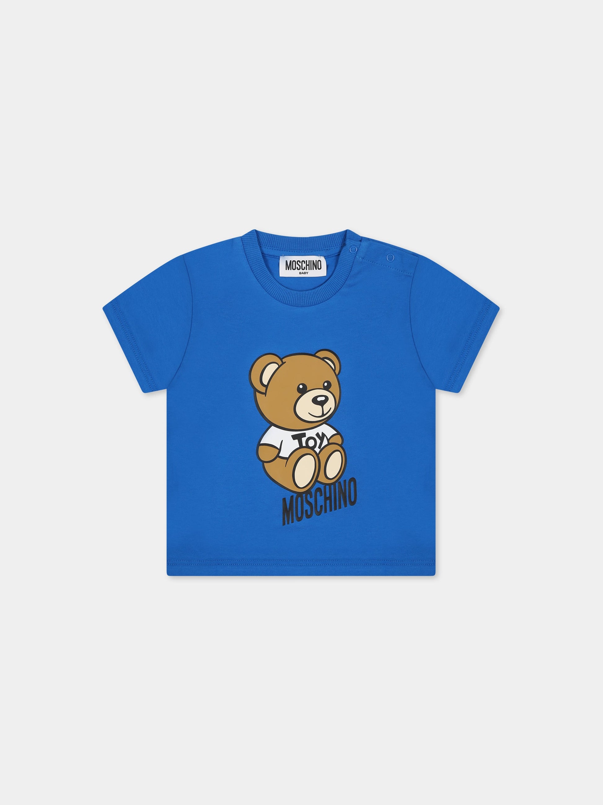 T-shirt blu per neonato con Teddy Bear e logo nero,Moschino Kids,MUM03D LBA10 40515