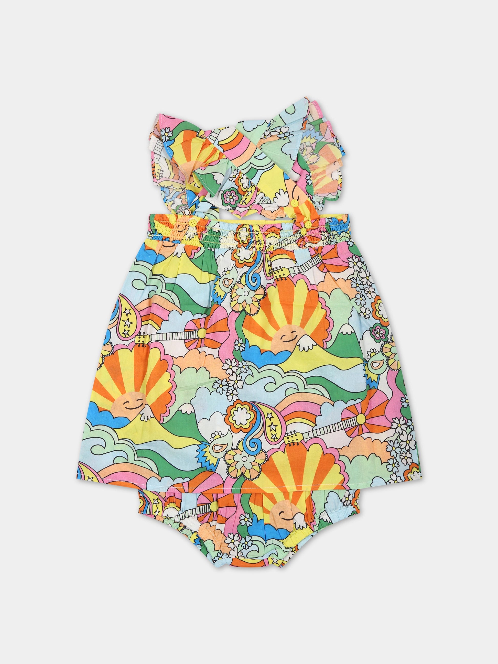 Vestito multicolor per neonata con vortici e chitarre,Stella Mccartney Kids,TS1032 Z1067 101MC