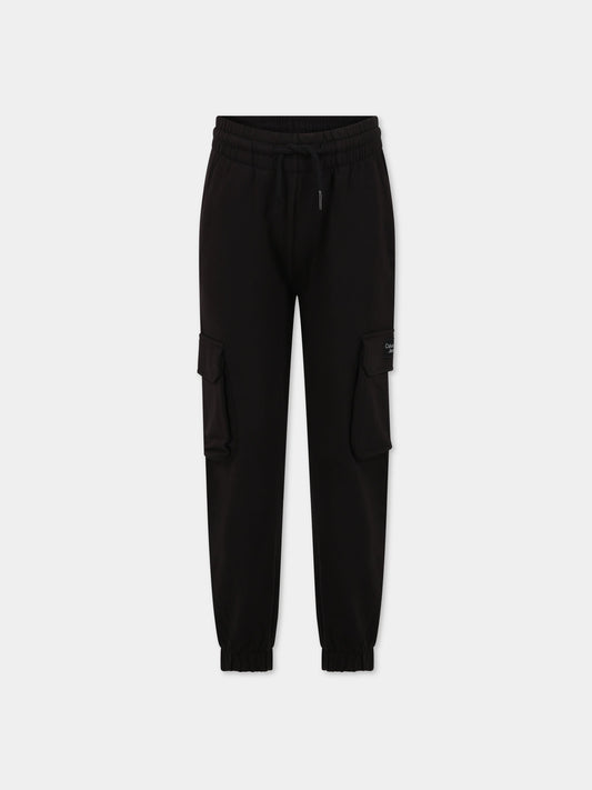 Pantaloni neri per bambina con logo,Calvin Klein Kids,IG0IG01605
